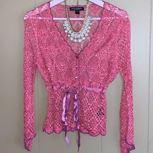 Betsey Johnson pink Crochet cardigan sz.L